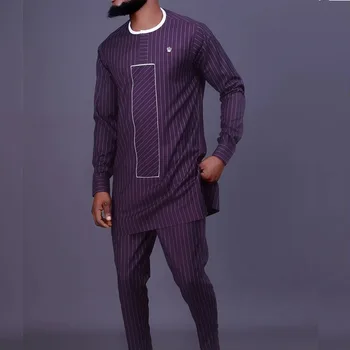 Musa Striped Long Sleeve Dashiki Shirt and Pant