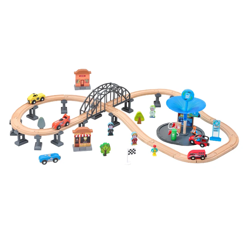 

Diy Wooden Racing Track Set Compatible With All Brands Of Railway Toys Road Accessories Assembly Toys For Children Gifts PD64