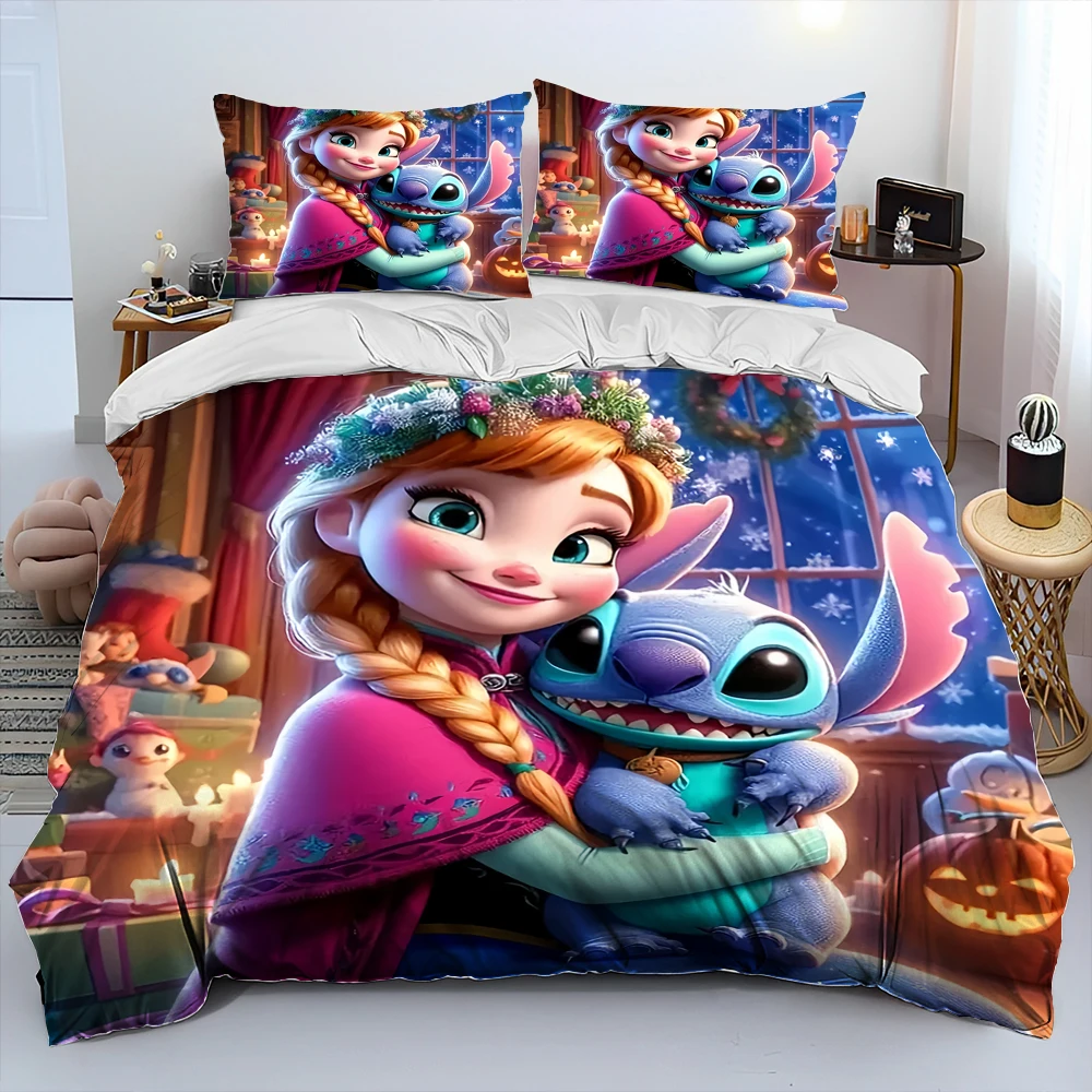 귀여운 스티치 만화 몬스터 이불 침구 세트, 이불 커버 침대 세트, 이불 커버 베갯잇, 퀸 침구 세트, 성인 어린이 선물