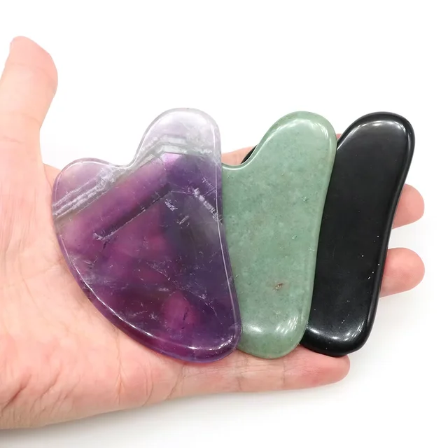 Gua Sha de piedra natural para masaje facial: Cuarzo, Amatista y Jade | Emoape