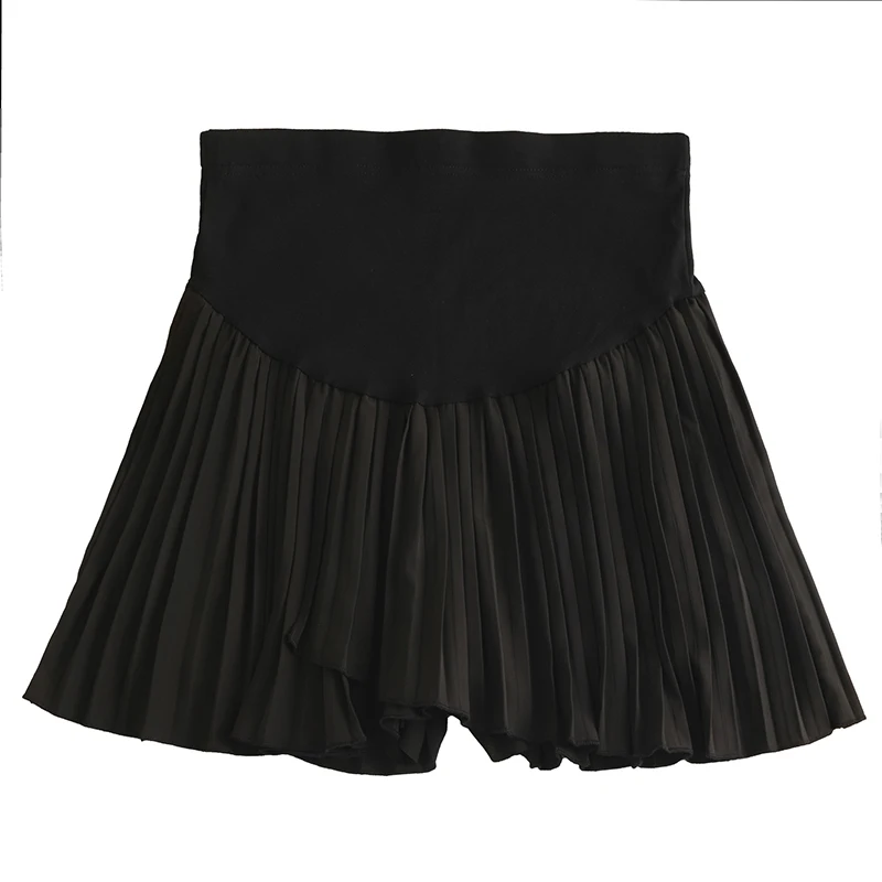임산부 밸리 스커트, 조절 가능한 하이 웨이스트, 임산부 미니 스커트, 반바지 안감, 불규칙 쉬폰 플리츠 스커트, 여름