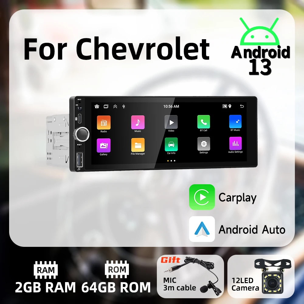 

Автомагнитола Carplay для Chevrolet, мультимедийная стереосистема на Android, экран 6,86 дюйма, GPS, Wi-Fi, 1 Din