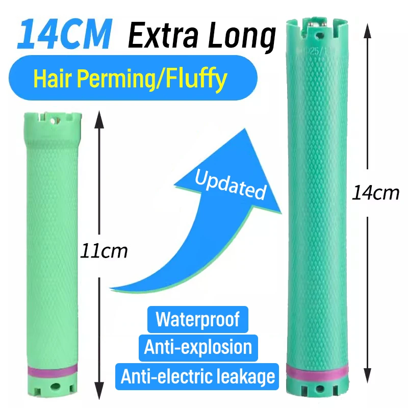 10pcs/set 24V Extra Long Digital Perm Rods Hair Rollers Electric Heated Curlers Bars with Rubberbands Styling Tool 140mm 1884
