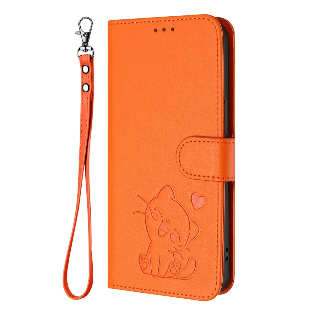 Cute Cat Leather Wallet Flip Phone Case with  Design