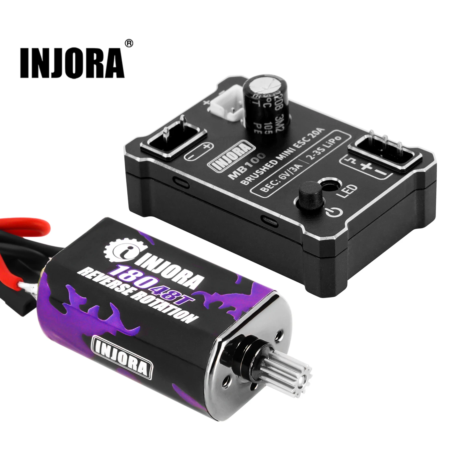 Injora Mb100 20A Mini Esc Spazzolato Con Motore 180 48T Per Aggiornamento 1/18 Rc Crawler Trx4M