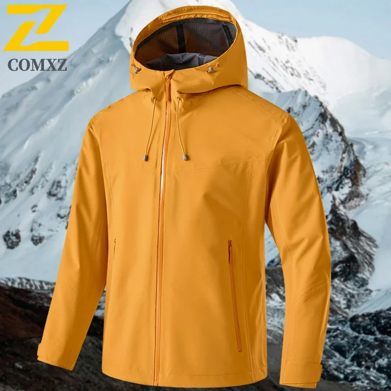Men's Camping Ski Jackets Trendy Soft Shell Wear-resistant Windbreaker Coats Hiking Hooded Waterproof Jacket Raincoat Clothing