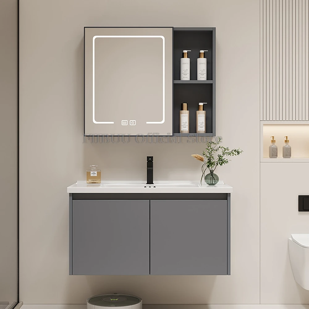 Wall Mounted Bathroom Cabinet Combination Washbasin Sink Vanity Ceramic Integrated Toilet Washbasin with Mirror CabinetFurniture