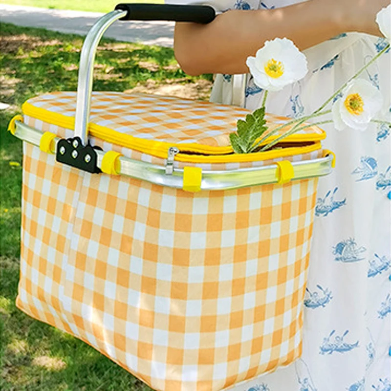Retro Pastoral Lunch Bag Falten Outdoor Camping Picknick Essen wärme isolierte Kühler Aufbewahrung skorb Getränk Snack halten frische Tasche – Detail 4
