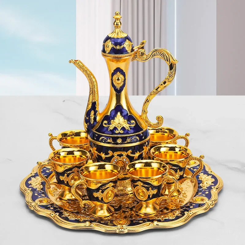 Set, Vintage metalen Turkse koffiepot Set, Europese stijl thee Set, 6 Set, Vintage metalen Turkse koffiepot Set, Europese stijl thee Set, 6