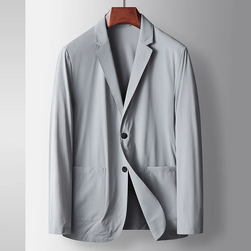 

Мужской однотонный деловой костюм L-Solid color, Новинка весна-лето 2024, официальное повседневное Смешанное однотонное пальто с плоскими лацканами в западном стиле