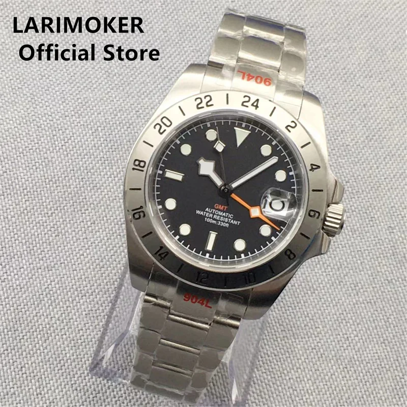 

LARIMOKER 40mm black White dial NH34A(GMT) Automatic Men Watch Jubilee Bracelet Sapphire Glass