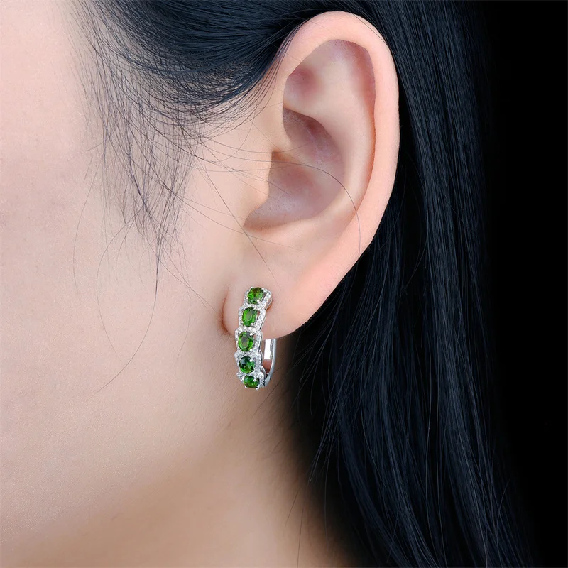 Natural Chrome Diopside Solid Sterling Silver Clip Earring 2.5 Carats Classic Fine Jewelry Style Top Quality Women Favorite Gift
