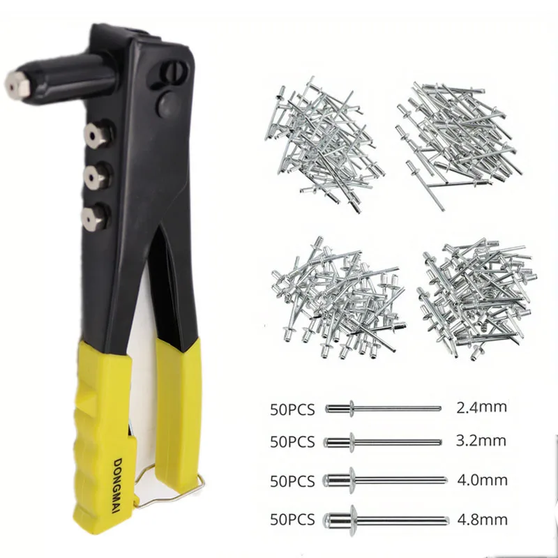 200pcs Heavy Duty Riveter Set Hand Riveter Set Blind Rivet Pliers Gun DIY Rivets Nut Automotive Tools