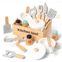 Wooden Pretend Play Kitchen Toys Cutting Food Accessories Set Fruit Vegetable Bakery Meat fish Early Educational Cognition Toys 2