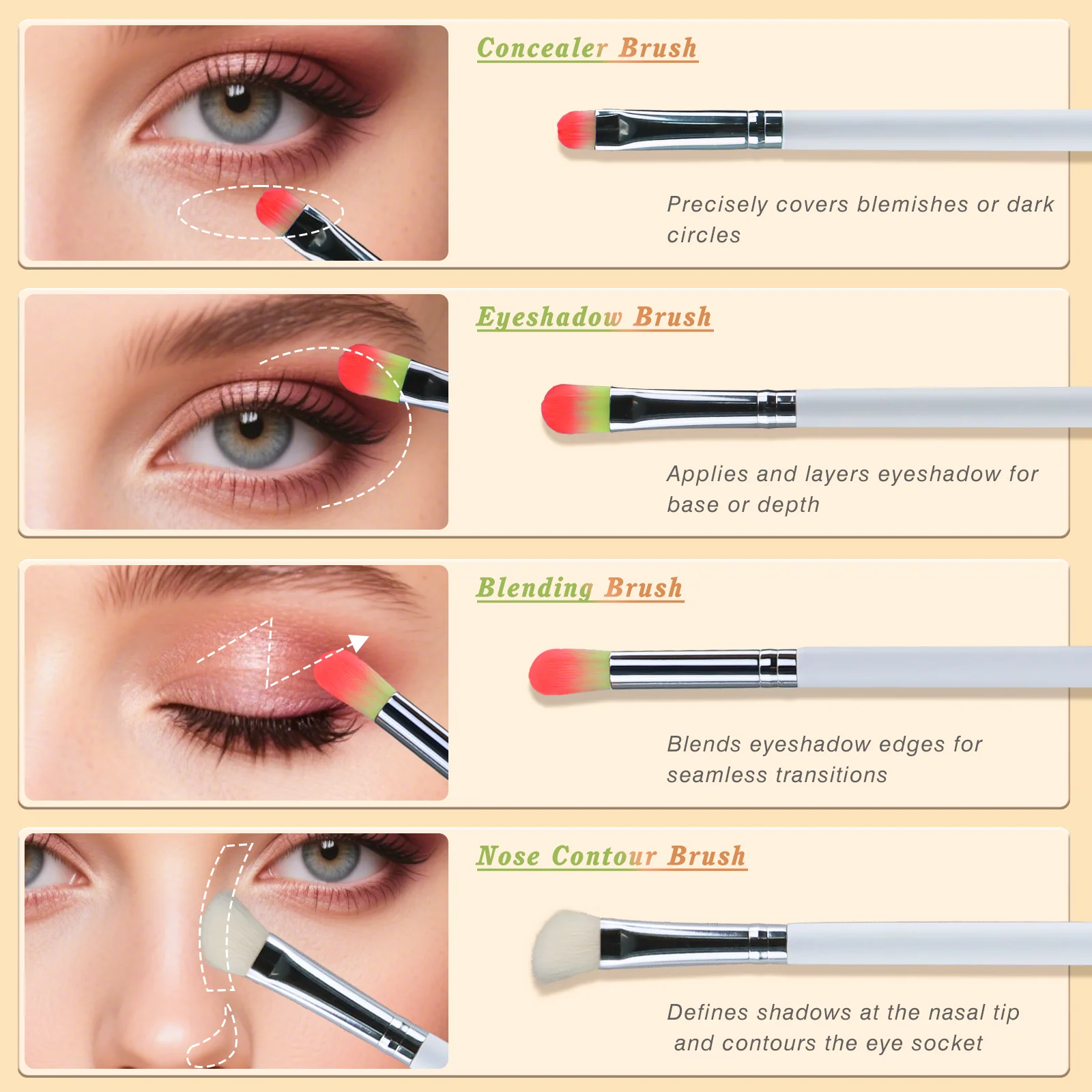 Description Picture 4 of item7pcs Eye Makeup Brush Set with 2 Makeup Sponges Blending Eyeshadow Makeup Brushes for Concealer Eyebrows Eyeliner Makeup Tools