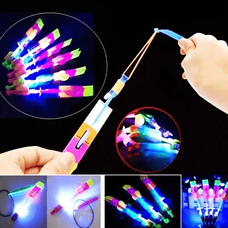 LED Light Rockets Flying Toys Slingshot Launcher 10pcs Birthday Halloween Christmas Party Favors Bright Glow Night Fun