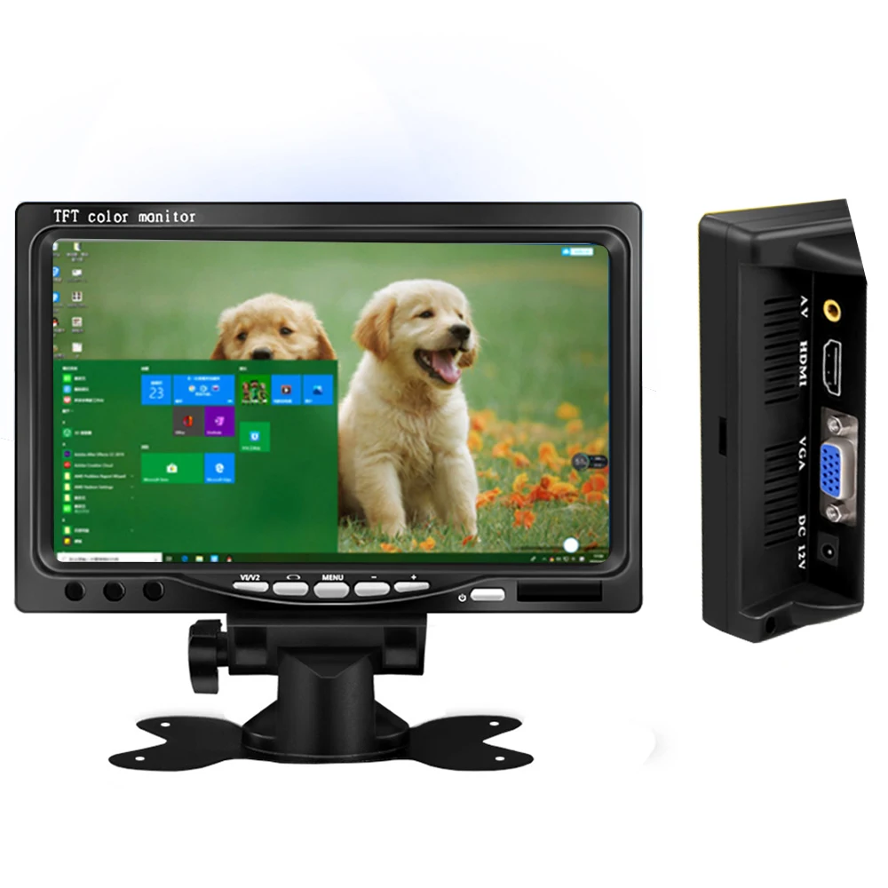 Фото Автомобильный монитор HDMI 7 дюймов широкоформатный HD 1024*600 маленький ЖК-дисплей с AV/VGA/совместимый настольный мини-ЖК-монитор №1