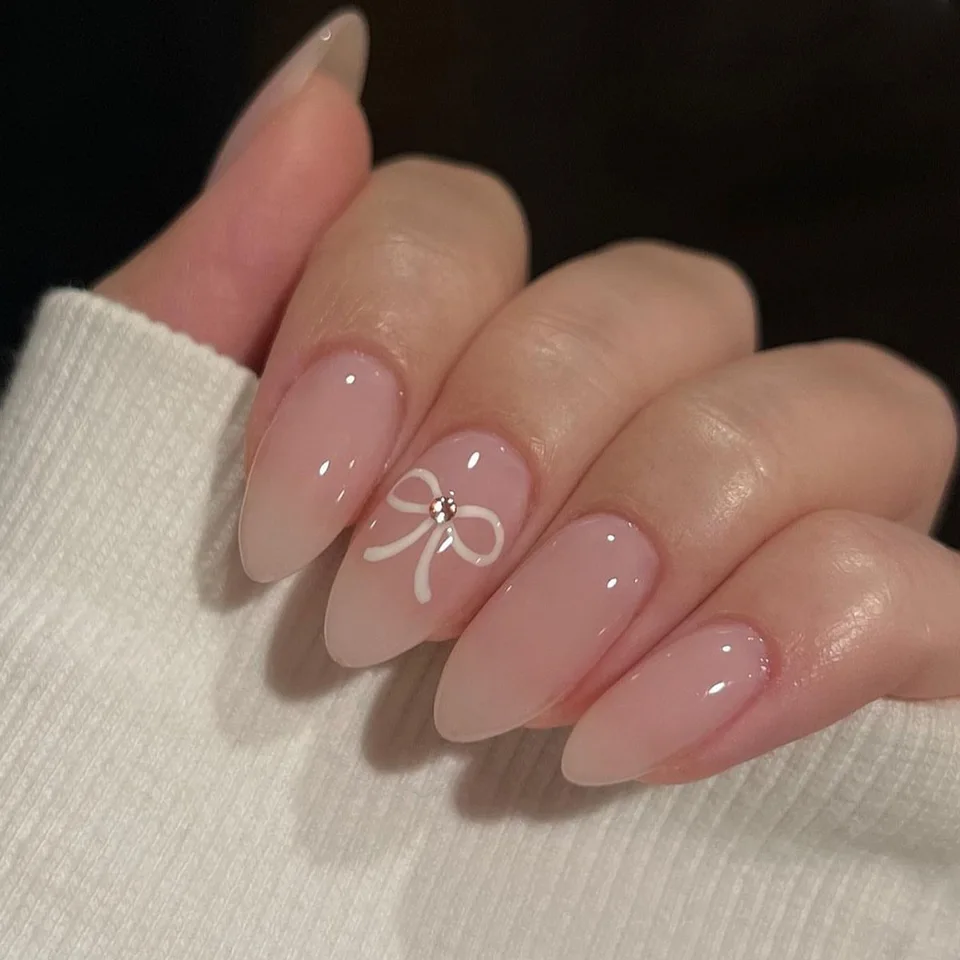 24Pcs Long Almond Press on Fake Nails Set