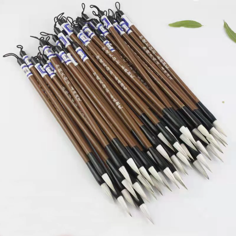 Calligraphy Brush 10Pcs Beginner Weasel Wolf Hair Chinese Writing Wool Bamboo Regular Script