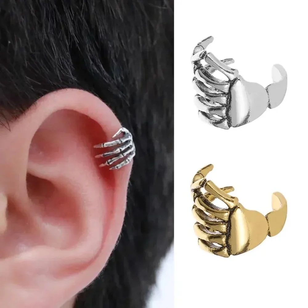 Vintage Gothic Skull Hand Ear Cartilage Clip Fake Piercing Earrings Men Women Punk Hip Hop Rock Halloween Niche PartyJewelry