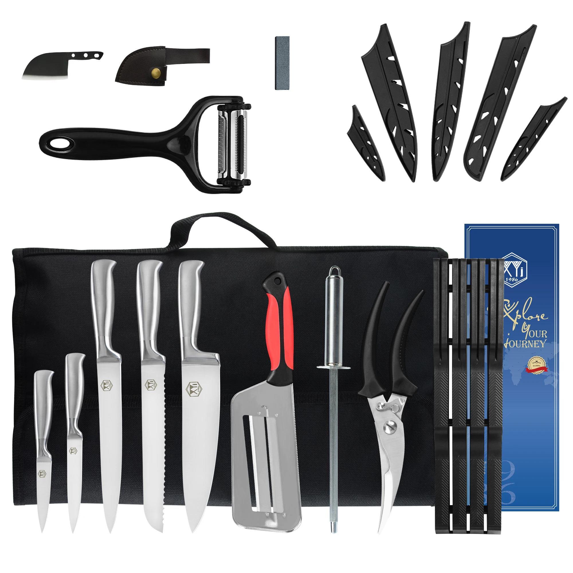 

Portable Chef Knife Set Professional With Roll Bag Scissors Sharpening Tool Peeler Vegetable Slicer Knife Holder Drawer Insert