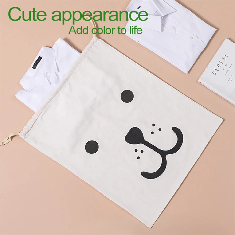 Large Cotton and Linen Laundry Bag Clothes Toys Storage Bag Printing Fabric Drawstring Duffle Dirty Clothes Organizer Bags
