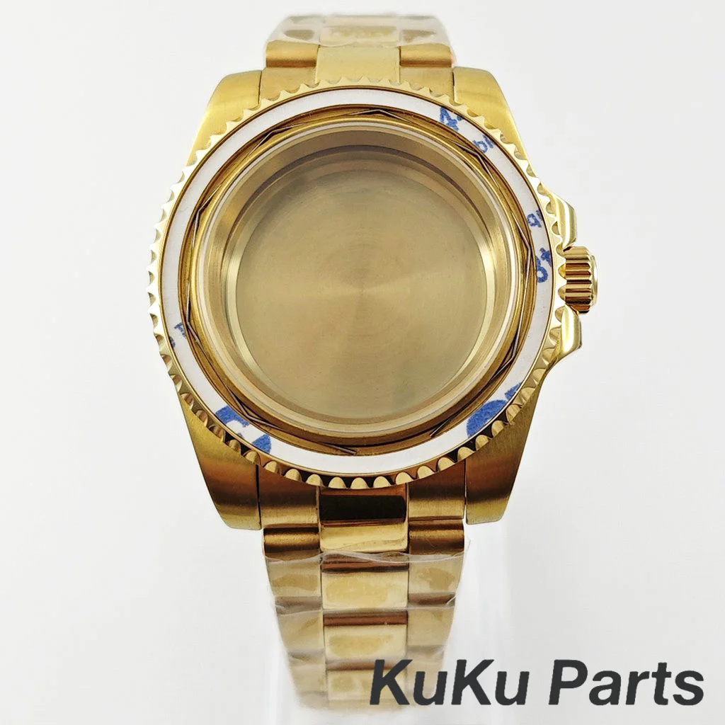 Gold 40MM Oyster Bracelet Sapphire Glass Waterproof Watch Case with 28.5mm Dial Compatibility