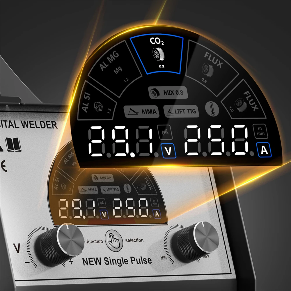 Digital Welder 250A 5 in 1 Aluminium Welding Machine ARC/Gas Gasless MIG/MAG/Lift TIG Pulse LED Screen Display welding machine