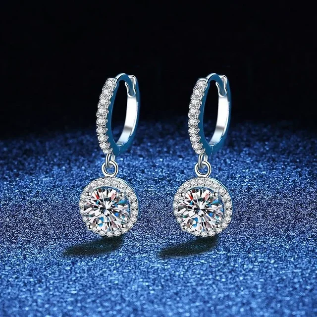 925 Sterling Silver 1 Carat Moissanite Round Earrings for Women Luxury Evening Style 3