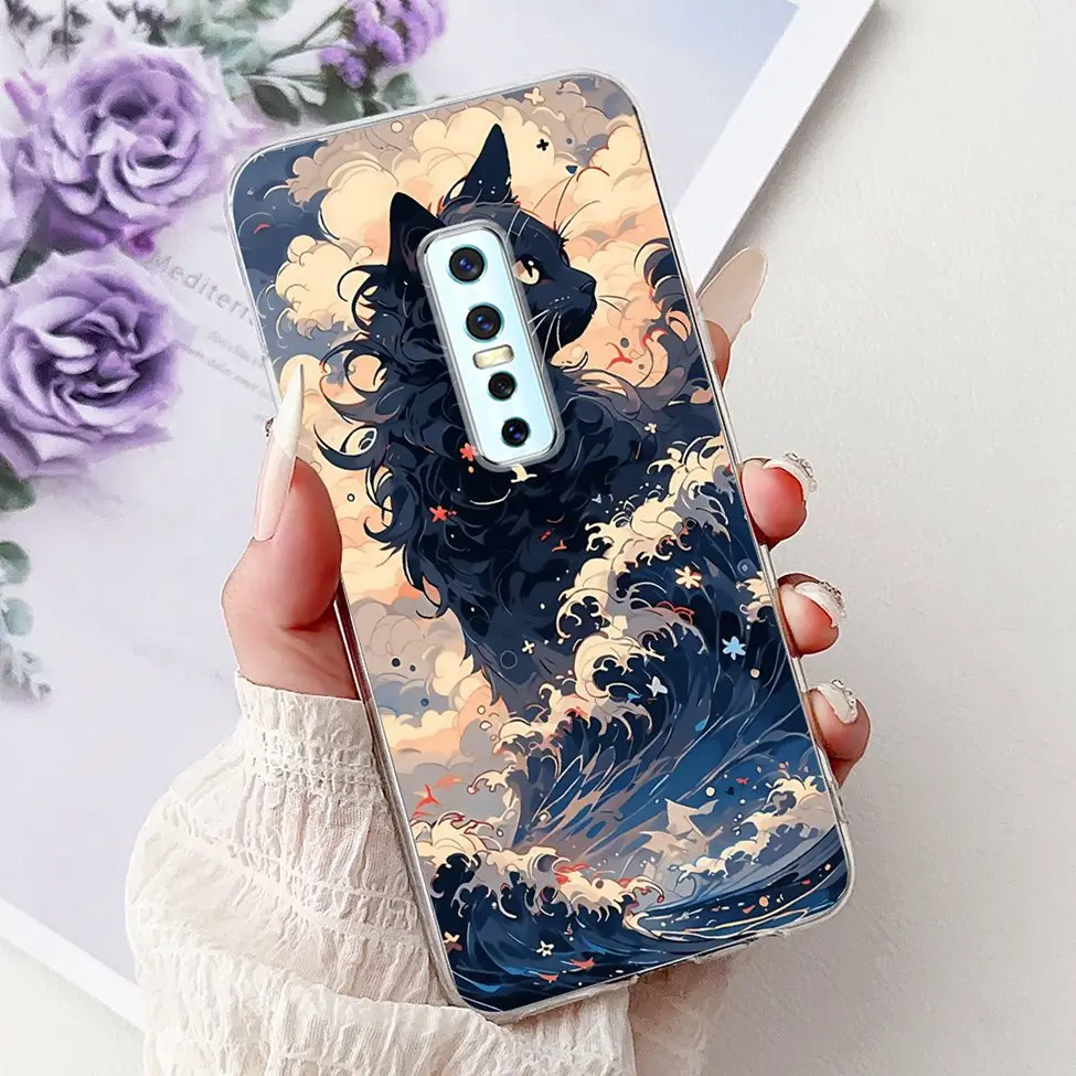 Clear Luxury Fashion Flowers Cat Design Soft Back Phone Case