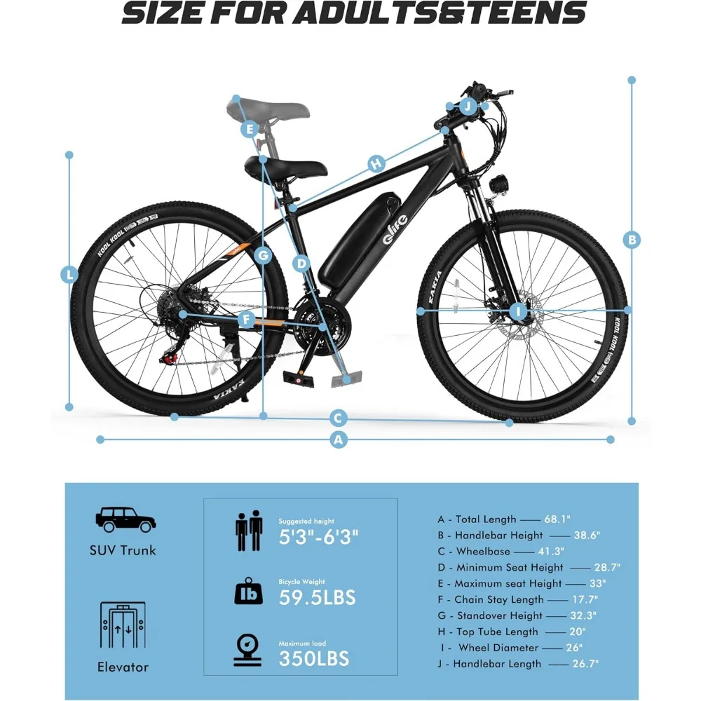 Speed Mountain Light Electric Bicycle, equipped with a peak 750W 22MPH brushless motor and a 375Wh detachable battery 6