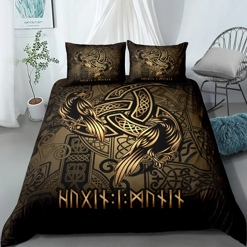 Vikings Yggdrasil Fenrir Wolf Bedding Set King Queen Double Full Twin Single Size Mythology Symbols Runes Bed Linen Set
