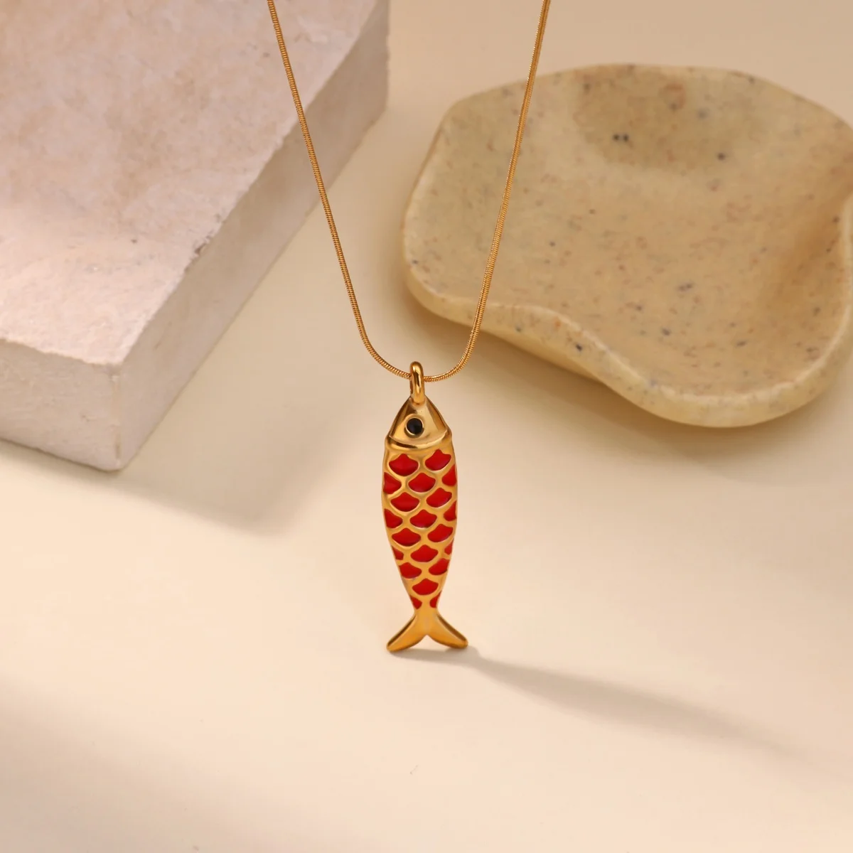 Enamel Fish Pendant Necklace Women, Men