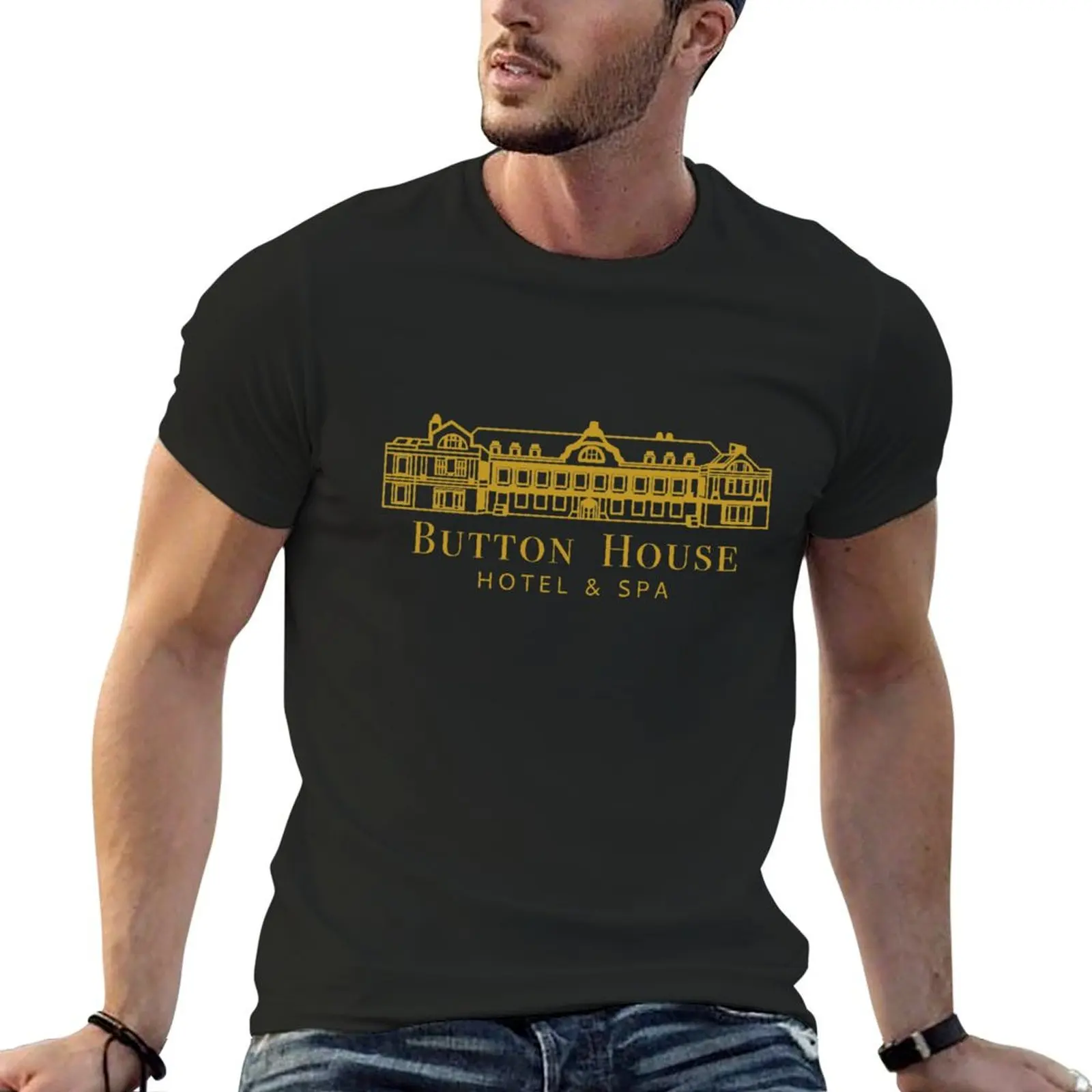 

button house hotel & spa T-Shirt summer top street wear blanks kawaii clothes compression shirt men