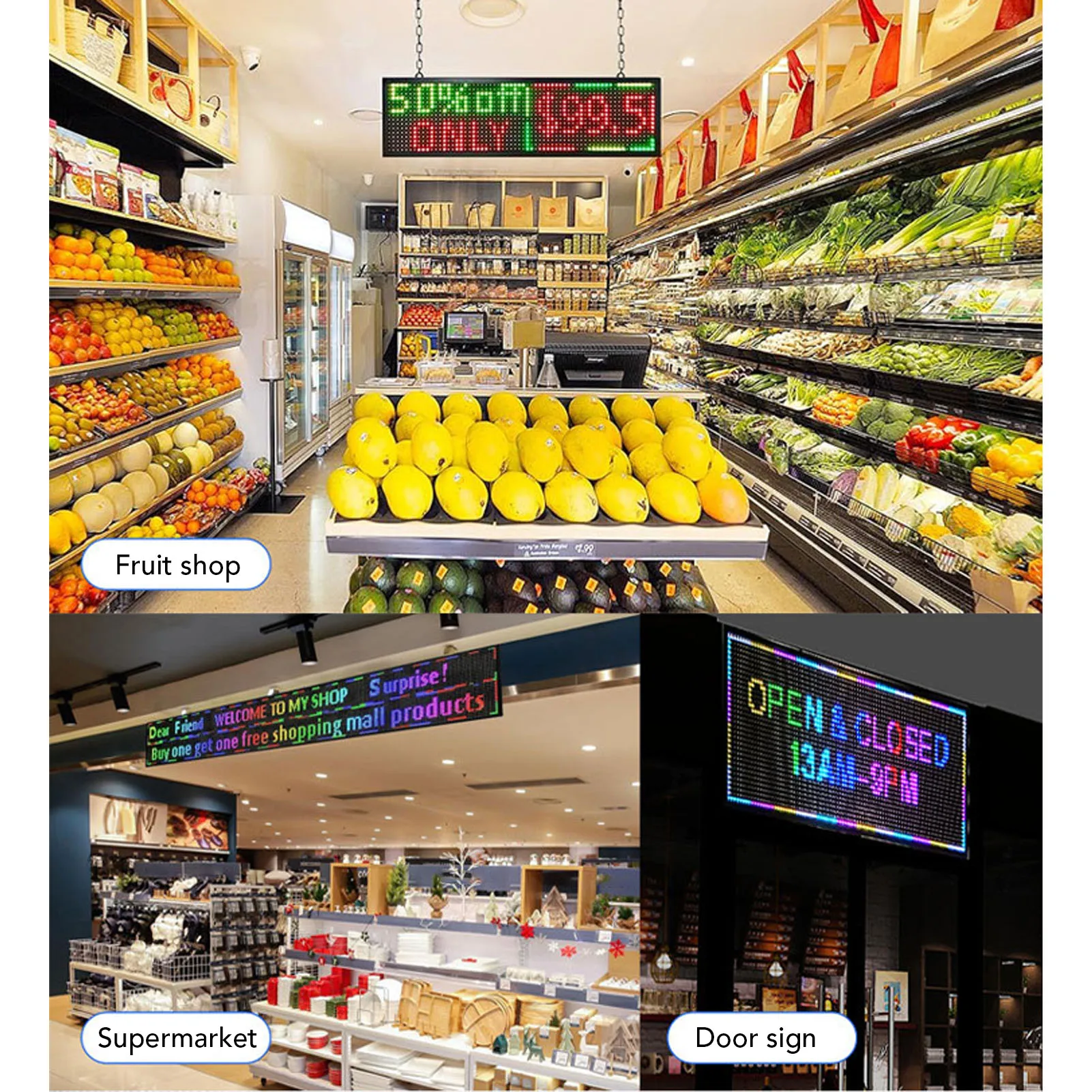 Indoor LED Sign P10 Full Color Scrolling Water Proof LED Display Screen for Storefronts Salons Cafes 320x160mm LED Display