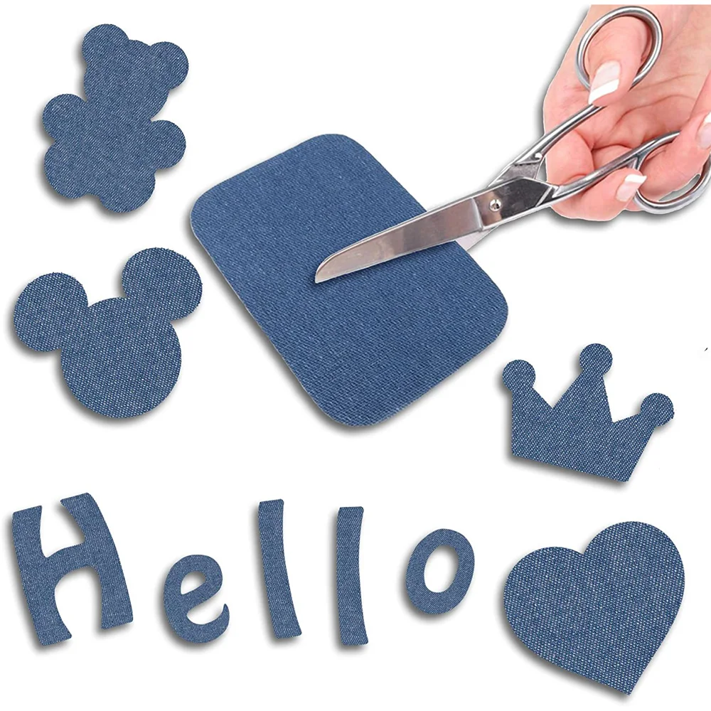Denim Iron-On Patch Set: Self-Adhesive Blue Cotton Repair Patches
