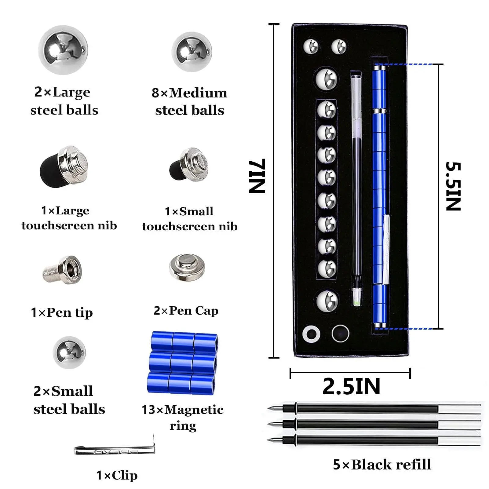 Magnetic Decompression Fidget Pen, Multifunctional Metal Ballpoint Pen with Colorful Magnet Balls, Cool Gadget Gift for Kids