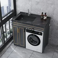 เคาน์เตอร์หินอ่อน LMM สำหรับอพาร์ทเมนต์ขนาดเล็ก ตู้ซักผ้าแบบรวม เครื่องซักผ้าแบบติดตั้งบนเคาน์เตอร์ อ่างล้างหน้าแบบรวม 3