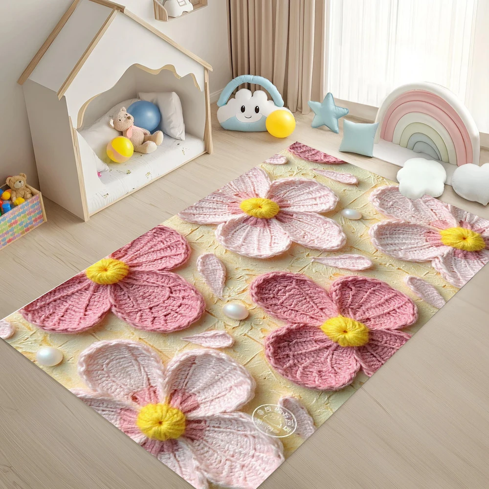 3D Halılar Oturma Odası Yatak Odası Kilim Yaratıcı Yün Çiçekler Yumuşak Kaymaz Çocuk Oyun Alanı Zemin Matı Kolay Temizlenen Ev Dekorasyonu Hediye