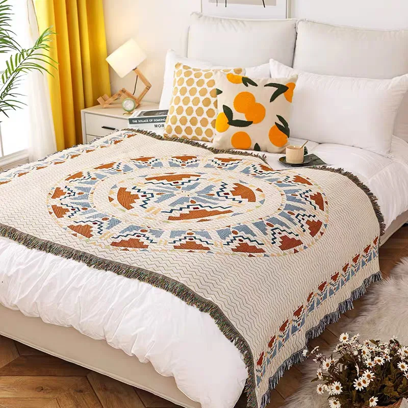 Tribal Vintage Geometric Ethnic Woven Throw Blanket for Sofa Bed Chair Tablecloth Tapestry Home Decor Outdoor Camping Picnic Mat