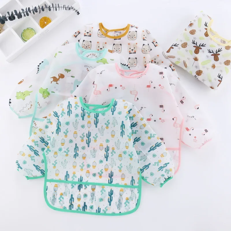 Waterproof Baby Bibs Children's Apron INS Style Reversible Men's Women's Children's No Wash Apron Baby Cartoon Feeding Bibs