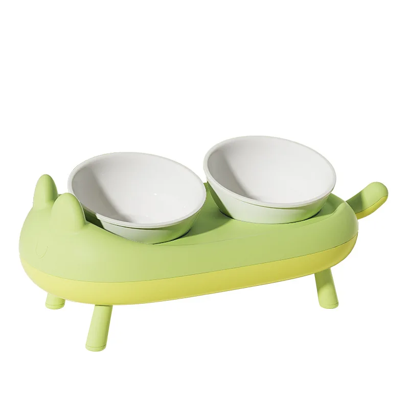 

Non-slip collapsible elevated double bowl ceramic dog bowl
