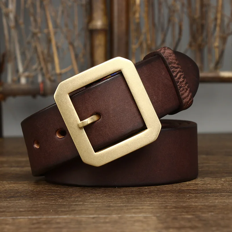 

Retro Genuine Leather Casual Copper Buckle Cow Leather Vintage Fashion Youth Head Leather Wide Pants Bel 3.8CM Men's Belt Thick