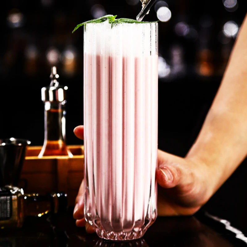 Korean Style Stripe Bud Cocktail Glasses Cup Creative Highball Coilin Glass Cup Korean Soju Drink Glass Drinkware Accessories glass cup