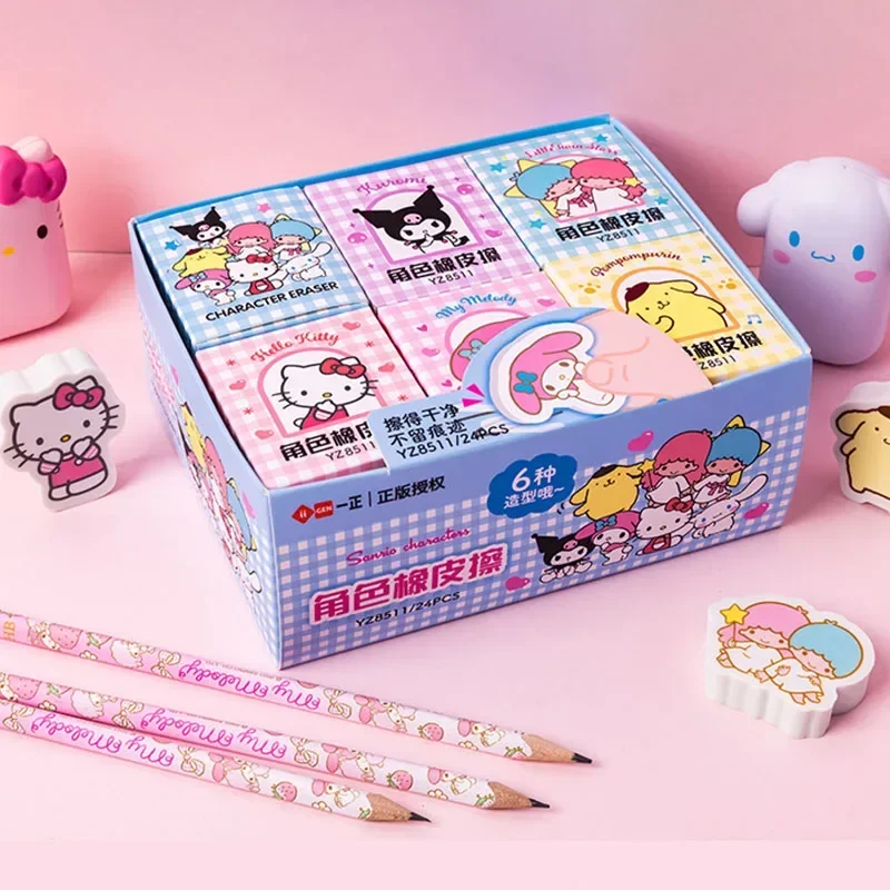 

Sanrio милый ластик 12/24 шт. креативный Hello Kitty Melody Kuromi мультяшный милый резиновый ластик для школьников оптовая продажа канцелярские принадлежности для студентов