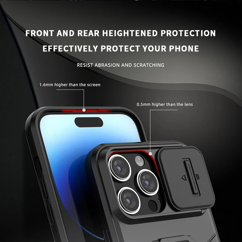 Bananq Slide Lens Camera Phone Case For iPhone 15 14 Plus 13 Pro Max Shockproof Magnetic Ring Stand Armor Back Cover_voghion.com
