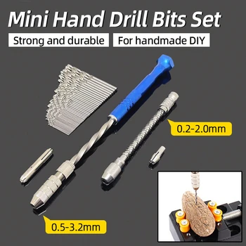 반자동 미니 마이크로 핸드 드릴, 알루미늄 나선형 핸드 수동 푸시 척, 0.2-3.0mm 트위스트 드릴 비트, 수동 홀 펀치 도구