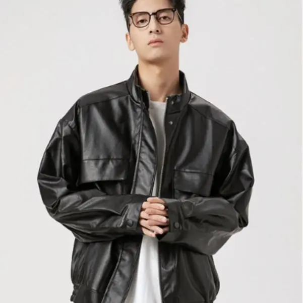 

Leather Jacket Men's New Autumn PU Leather Coat Lapel Loose Vintage Motorcycle Style streetwear Top Mens Casual Windproof Jacket