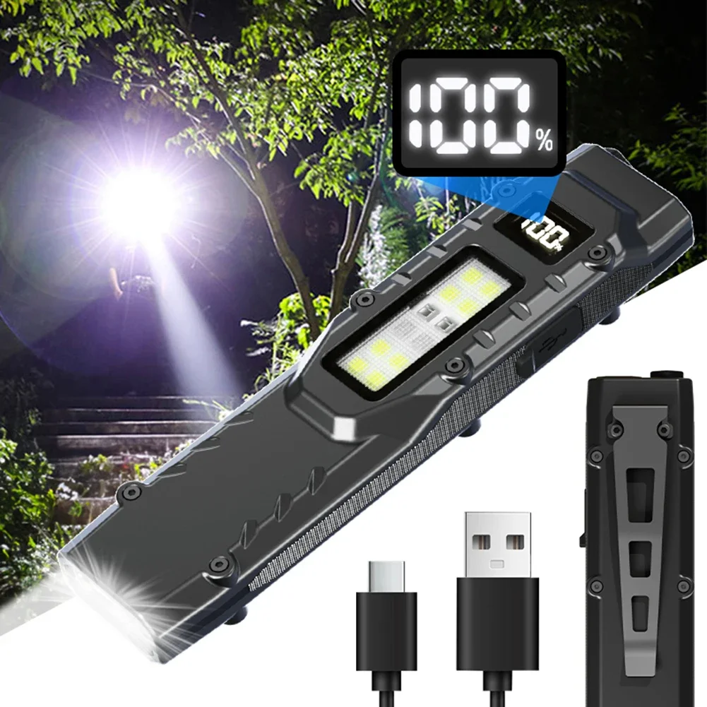 Portable Flashlight 1200 Lumens USB Rechargeable Pocket Flashlight IPX4 Waterproof LED COB Work Light for Camping Fishing