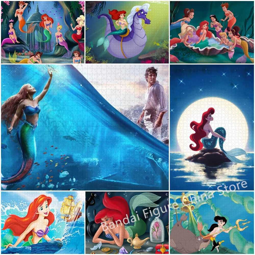 

Diy Jigsaw Puzzle Disney Princess Ariel 300/500/1000 Pieces Little Mermaid Cartoon Print Puzzle Assembled Educational Kids Toys